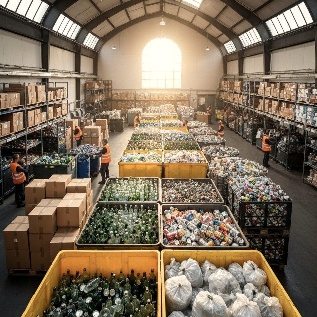 Sorted materials at a recycling facility