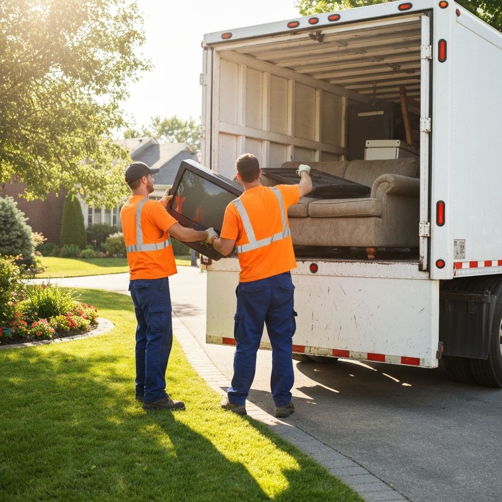 Professional junk removal workers loading items onto truck